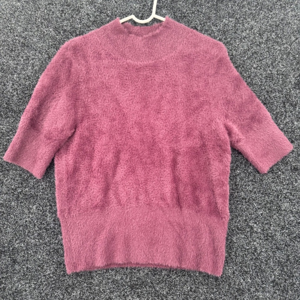 Bailey 44 Womens Large Purple Eyelash Fuzzy Knit Mock Neck Short Sleeve Sweater